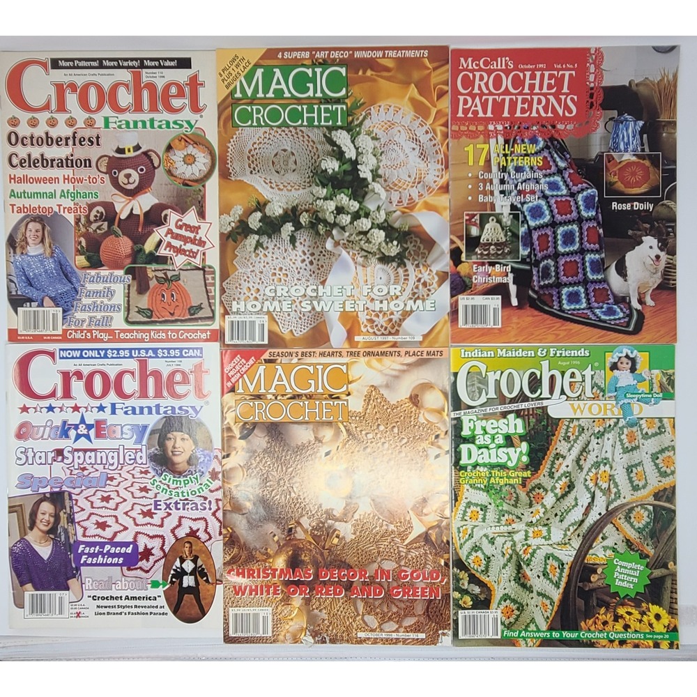 Vintage Crochet Magazine‎ Lot 6 Issues 1992-1998 Mixed Titles Patterns